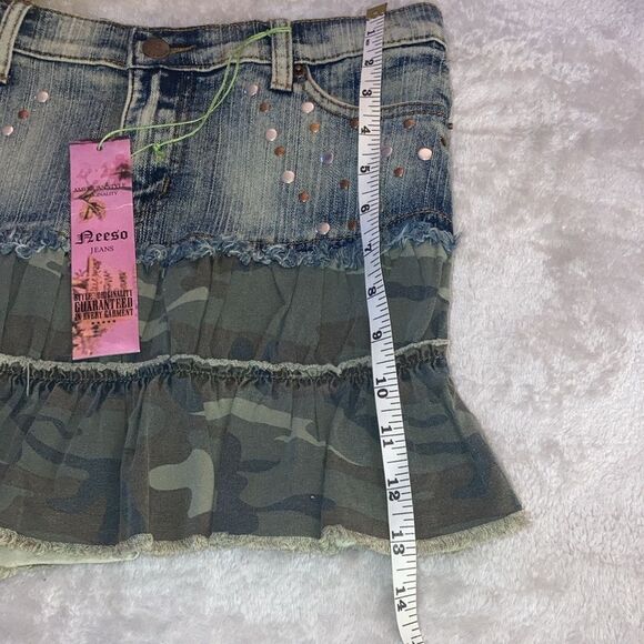 NWT Ruffle 11 Camo/Denim Y2K Mini Skirt - Picture 7 of 12